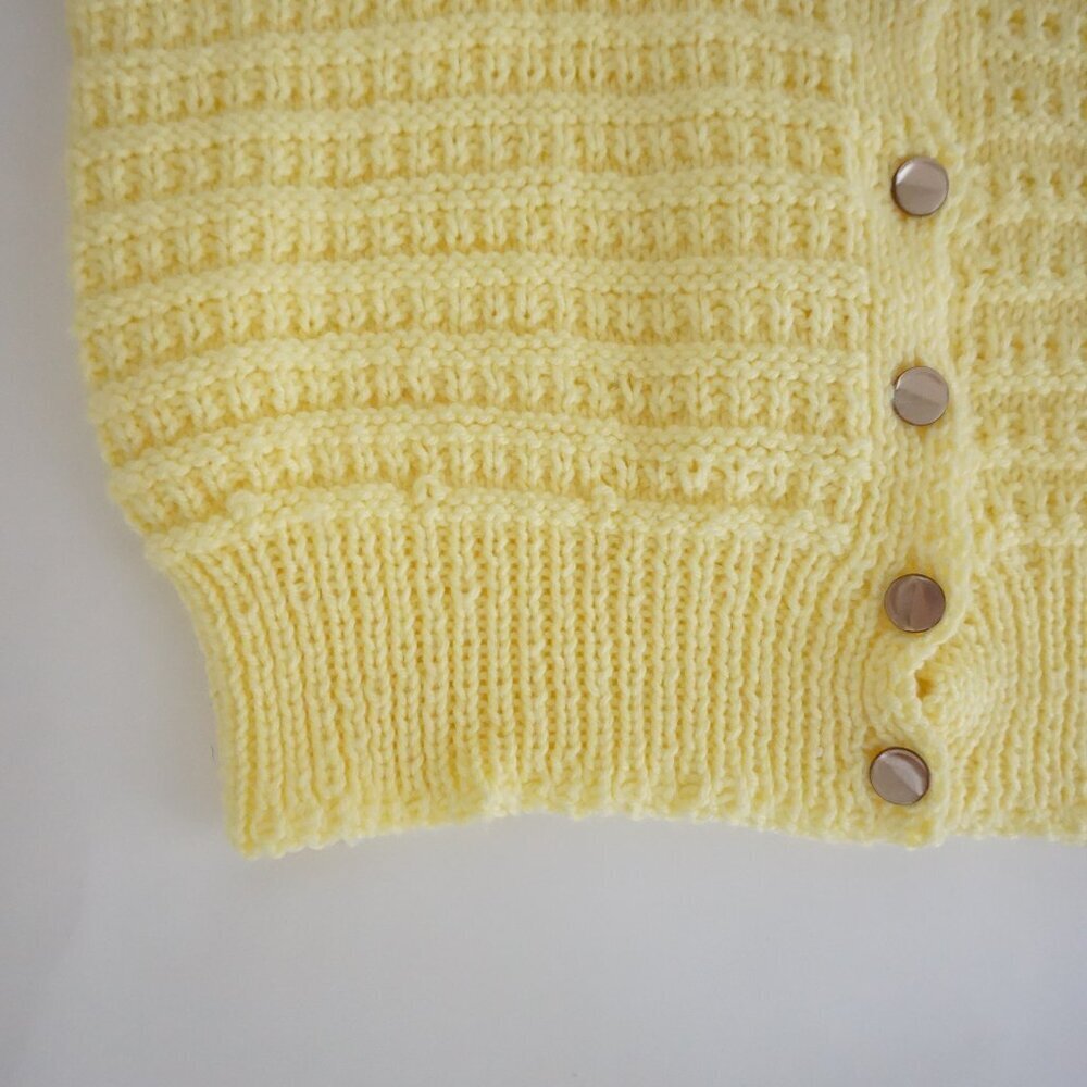 Handknit Yellow Knit Textured Button Front Cottage Garden Cottagecore Cardigan M - Picture 7 of 9